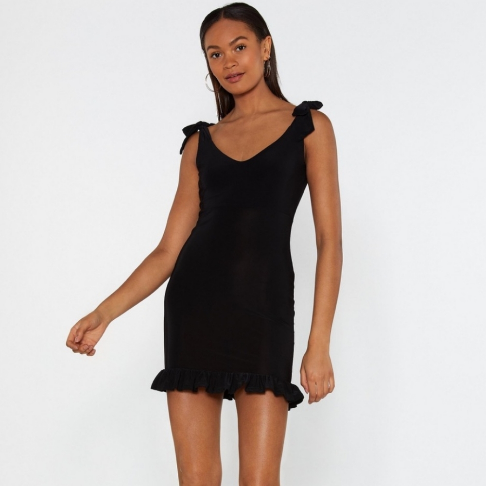 It's Tie To Go ruffle mini dress
